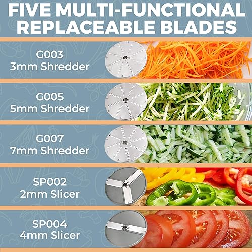 Miniatura 5 de Tartle Kitchen TK - Procesador de alimentos comercial de 110 V, 2 agujeros de alimentación, cortador eléctrico de verduras de 550 W, cortador