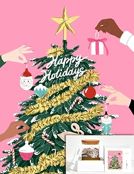 JIGGY - Luxury Jigsaw Puzzles for Adults - Decorative Artwork Puzzle + Puzzle Glue Kit - Unique Puzzle Perfect for Framing - Transform Your Puzzle into Wall Worthy Art Tinsel Time