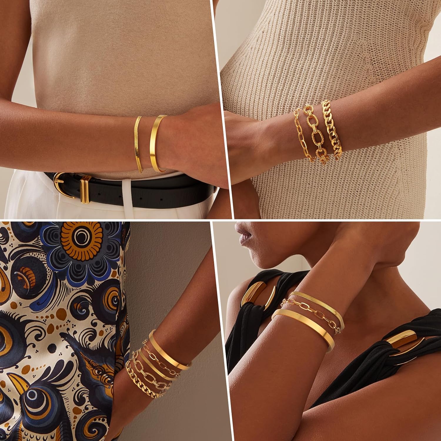 Giovanchi Gold Bracelets for Women, 14K Gold Plated Chunky Cuff Bracelet Gold Bangles Bracelet for Women Trendy Beaded Bracelet Stack Jewelry Gifts - Image 4