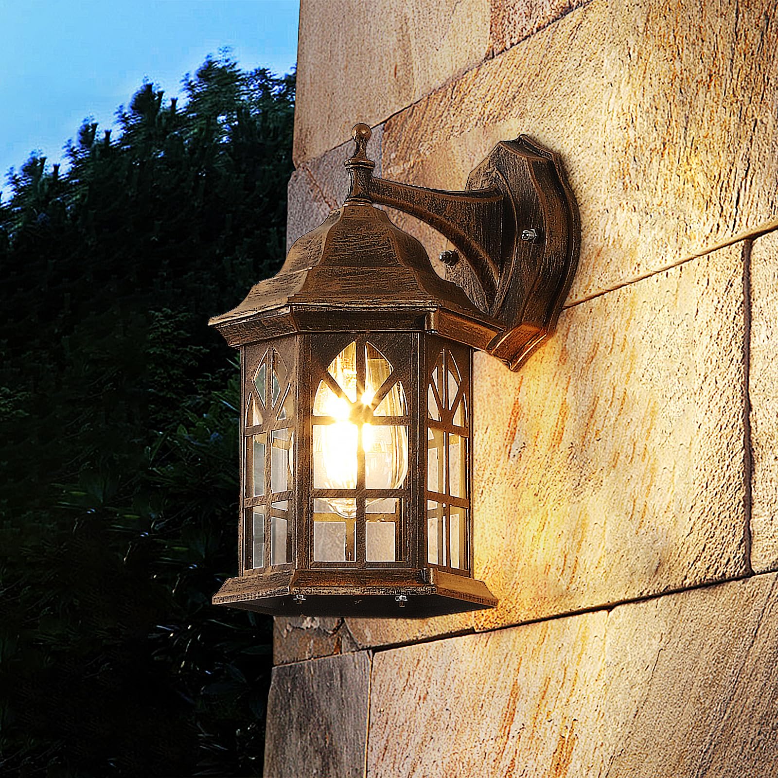 Applique Da Esterno Retrò In Alluminio E Vetro - Lampada Da Parete Impermeabile E27 Per Giardino E Casa - Foto 6