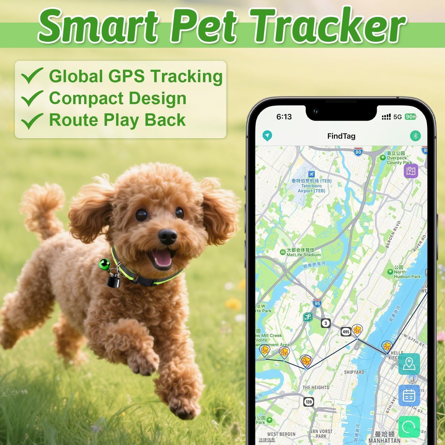 Collare GPS per Gatto, Localizzatore Senza Abbonamento, Tracciamento in Tempo Reale, Compatibile con iOS/Android, Impermeabile, Batteria a Lunga Durata – Nero (D)