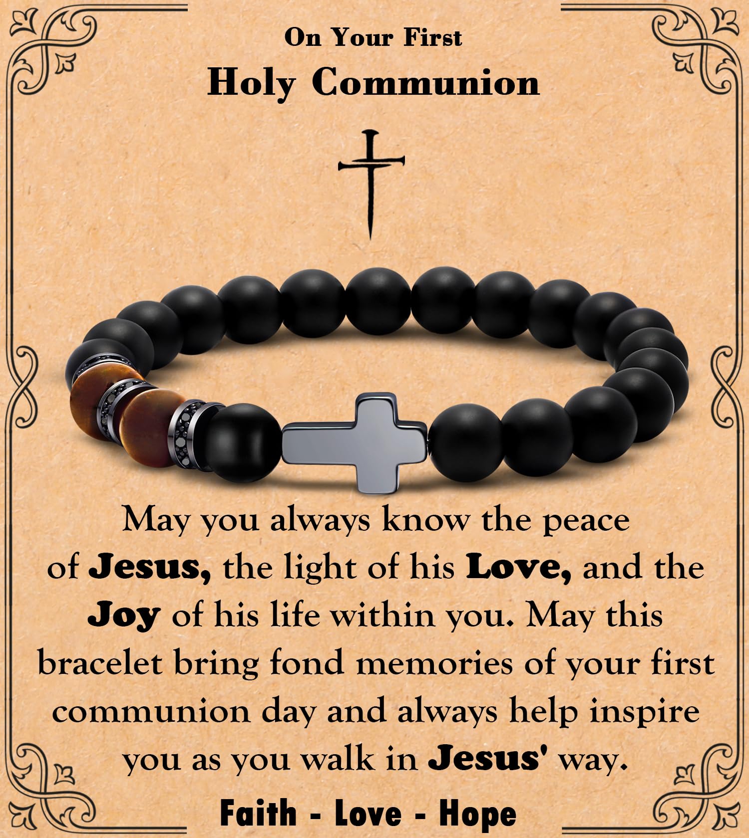 MFTRADING Cross Bracelet for Men Christian Gifts for Son Grandson Brother Husband Dad Man Godfather Religious Baptism Jewelry Birthday Retirement Gifts Beaded Bracelet