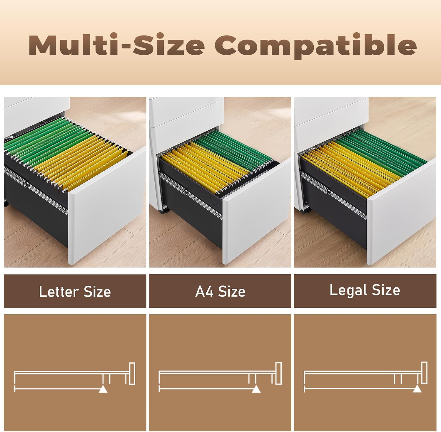  Fully Assembled 3 Drawer File Cabinets for Home Office | Lockable Mobile Filing Cabinet with Anti-tipping Wheels, Fits A4, Letter & Legal Size Files & Folders, Matte White thumbnail