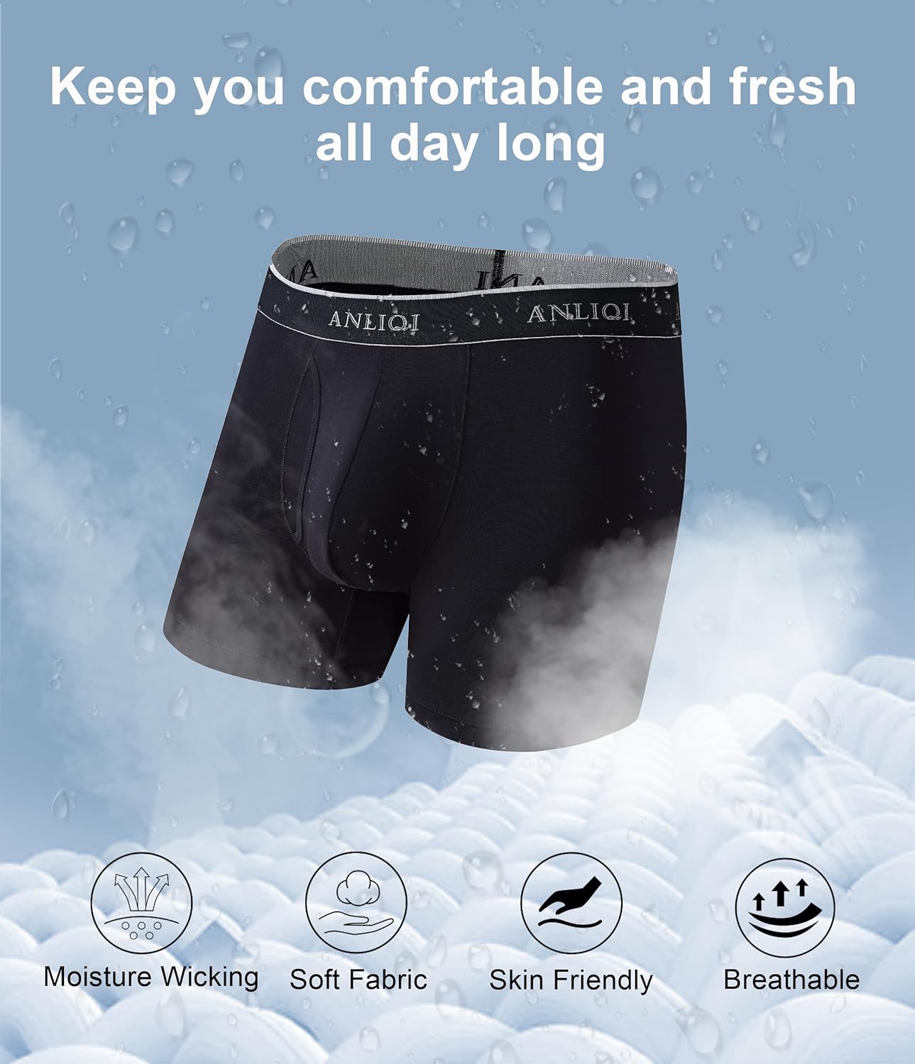 ANLIQI Men's Underwear Boxer Briefs Pack Bamboo Viscose Underwear Moisture Wicking & Breathable Men Underware with Fly 4 Pack - Image 7