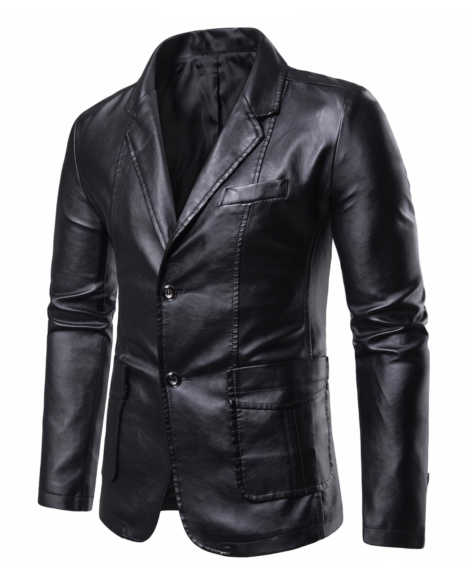 Mens Leather Jackets Faux Leather Blazer Button Closure Blazer for Men