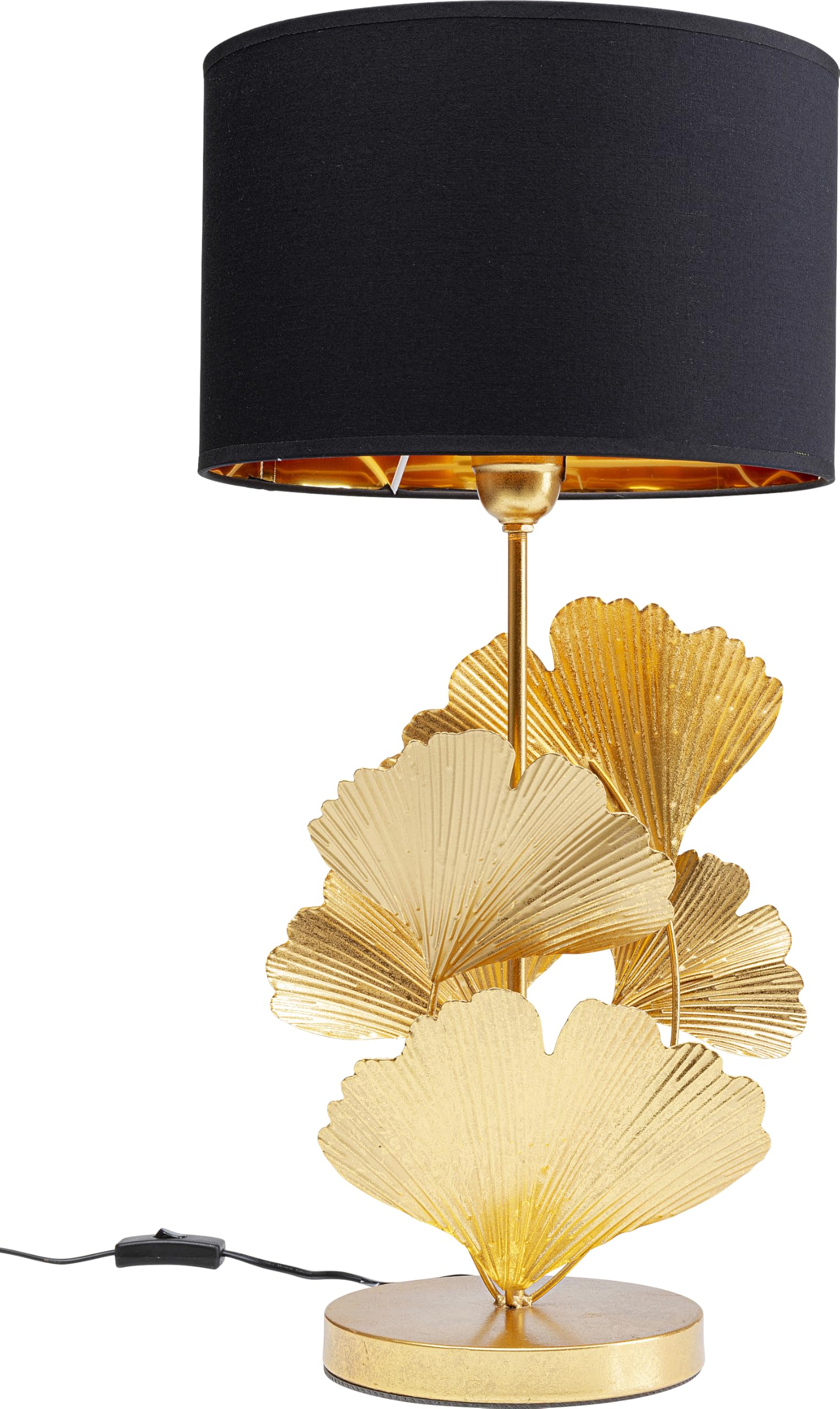 Kare Design Lampada da tavolo Flores Gold, nero, moderno, glamour, abat jour, stanza da letto, struttura in acciaio, effetto foglie di ginkgo, lampada da scrivania, lampadina non inclusa, 62x30x30 cm