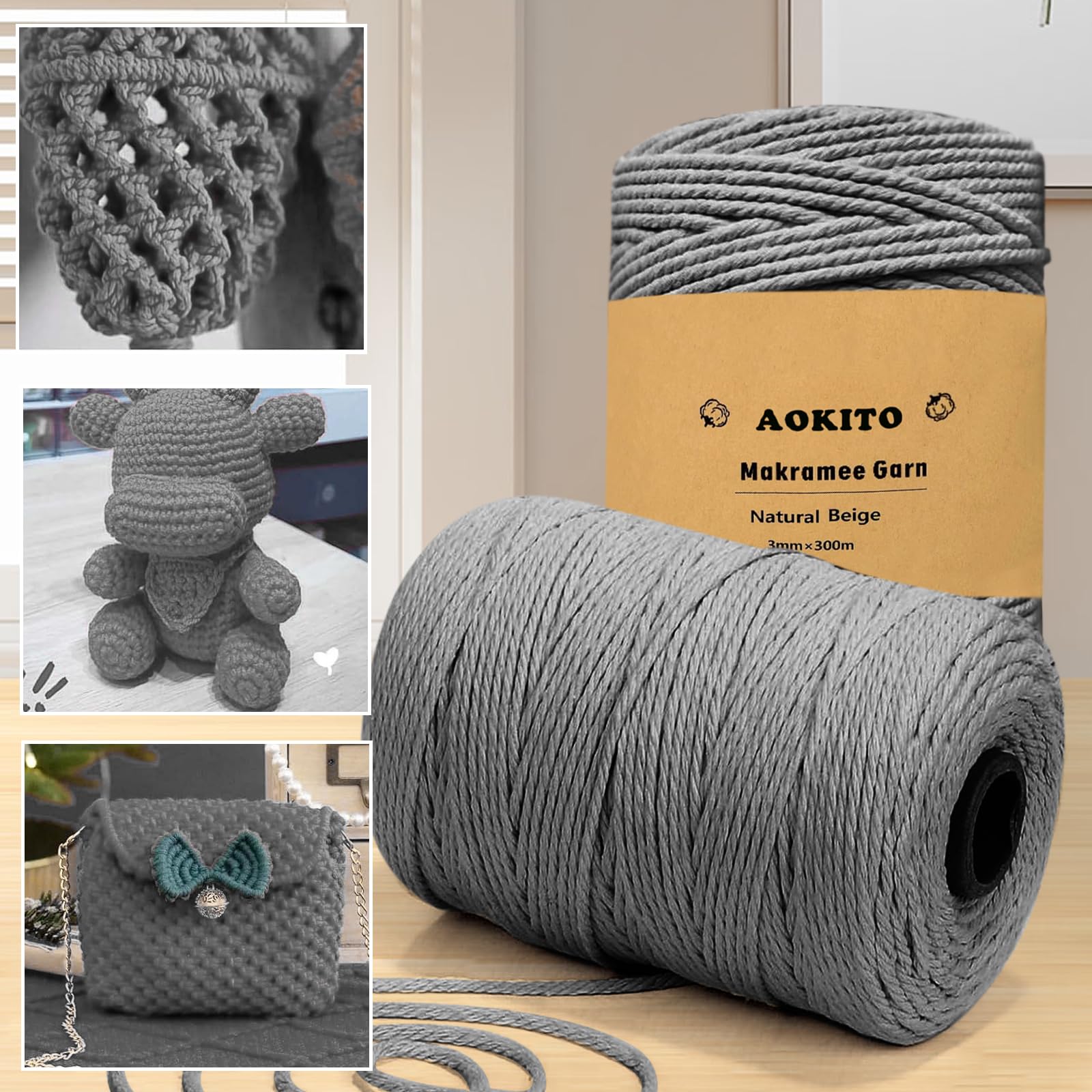 Corde Macramé Coton YESLUSY - 3mm X 300m - Qualité Supérieure - Pour Déco Bohème