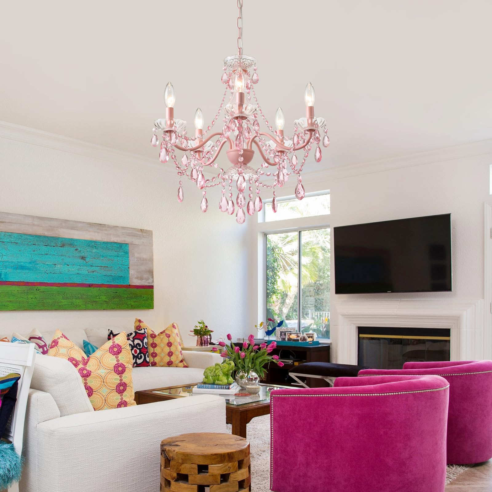 The Pink Chandelier Guide 2026 1 AMZASA Modern Crystal Pink Chandelier, Not Acrylic Crystal,Pink Crystals Hanging — product photo