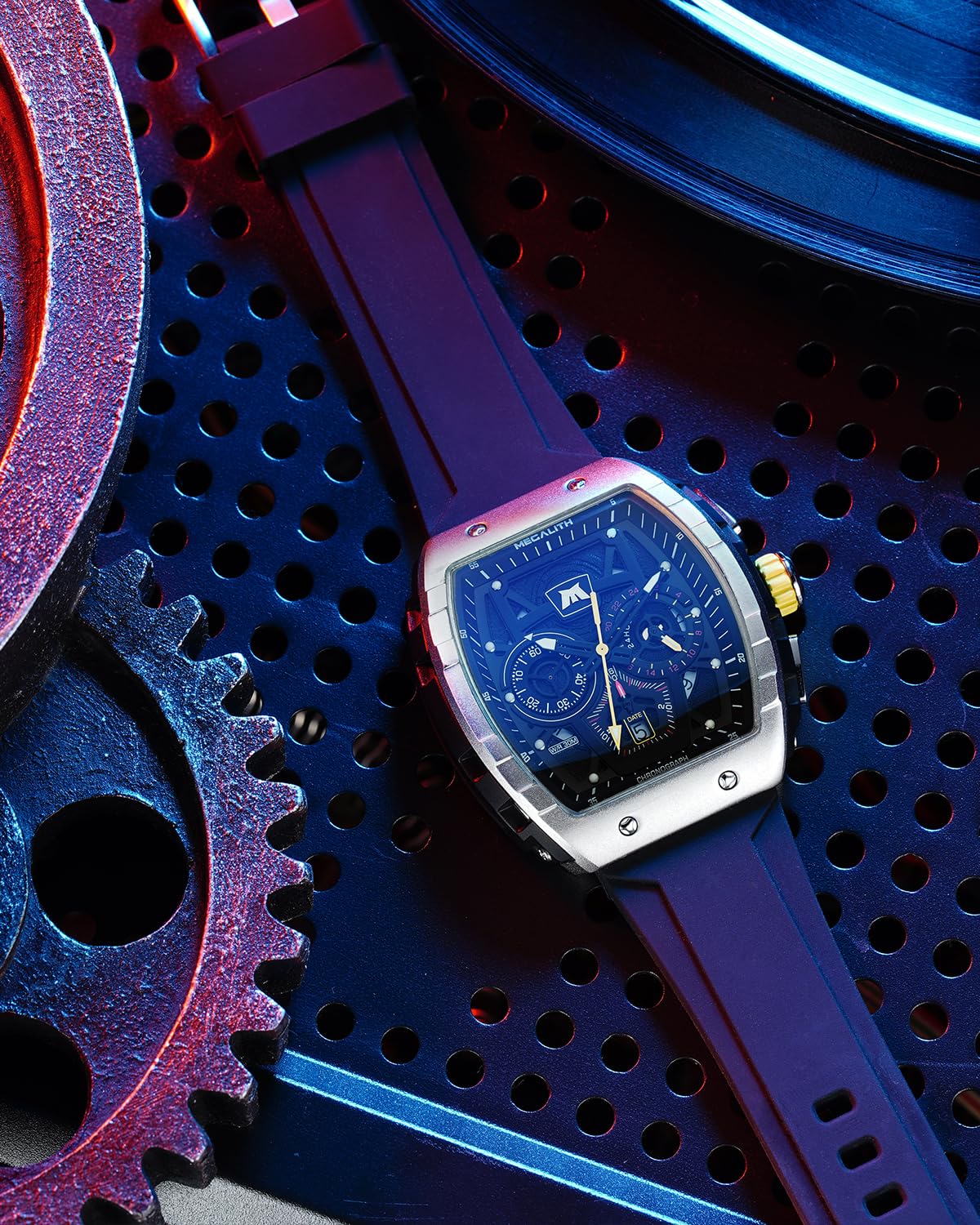 MEGALITH Orologio Uomo Militare Grande Sport Orologi da Polso Cronografo Impermeabile Orologio Uomo Moda Analogico Quarzo Quadrato Quadrante Disegno Gomma Luminosi Calendario Regali Eleganti per Uomo
