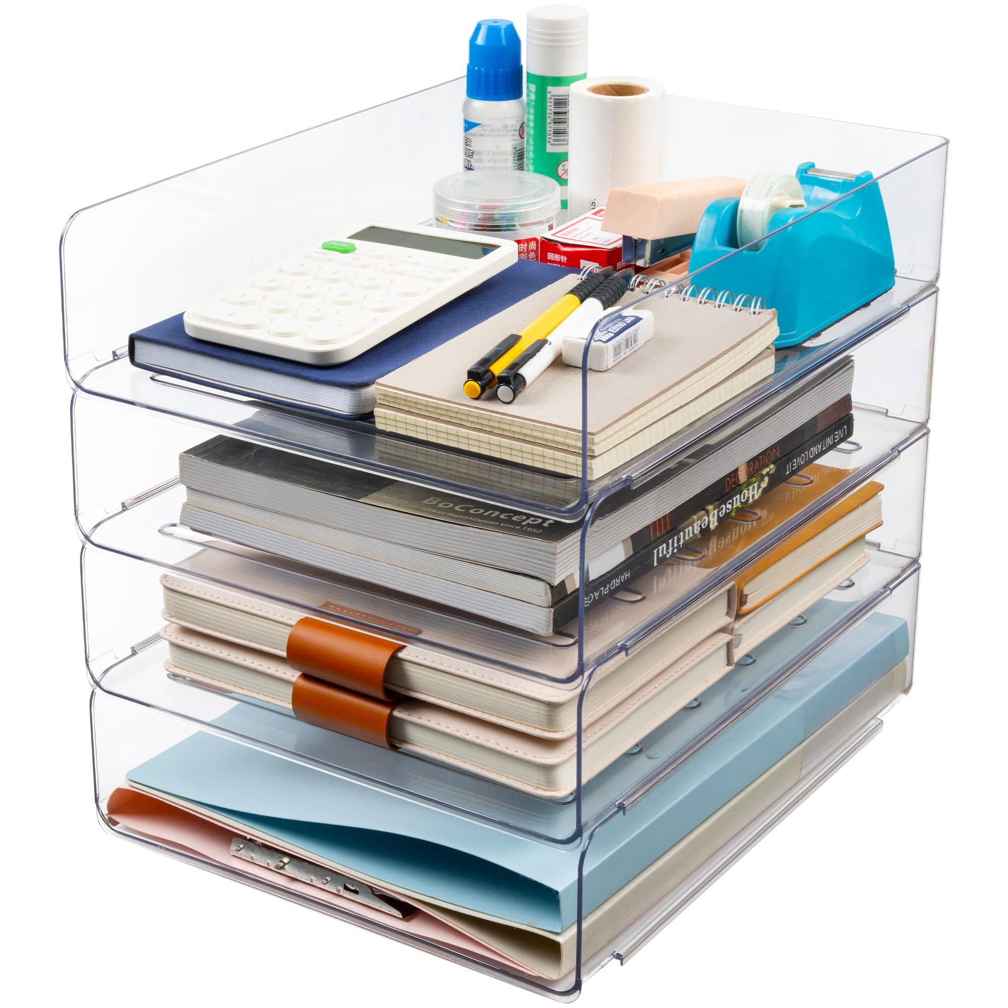 50% Off 4-Pack Stackable Clear Desk Organizer Trays - Image 1