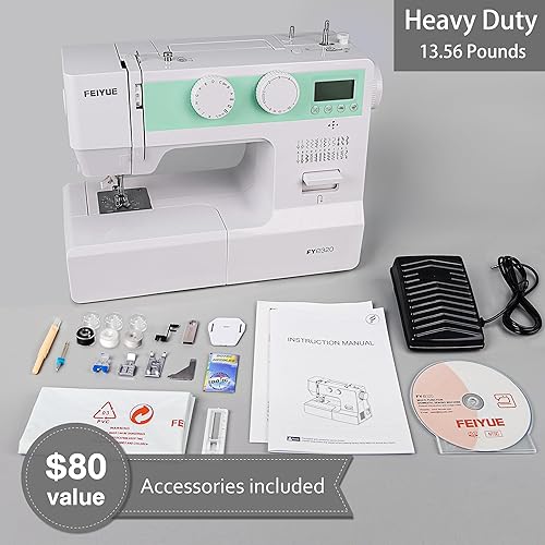 Miniatura 5 de FEIYUE FYe320 Máquina de coser doméstica con pedal de pie, velocidad de costura ajustable, elección de posición de la aguja, pantalla LCD,