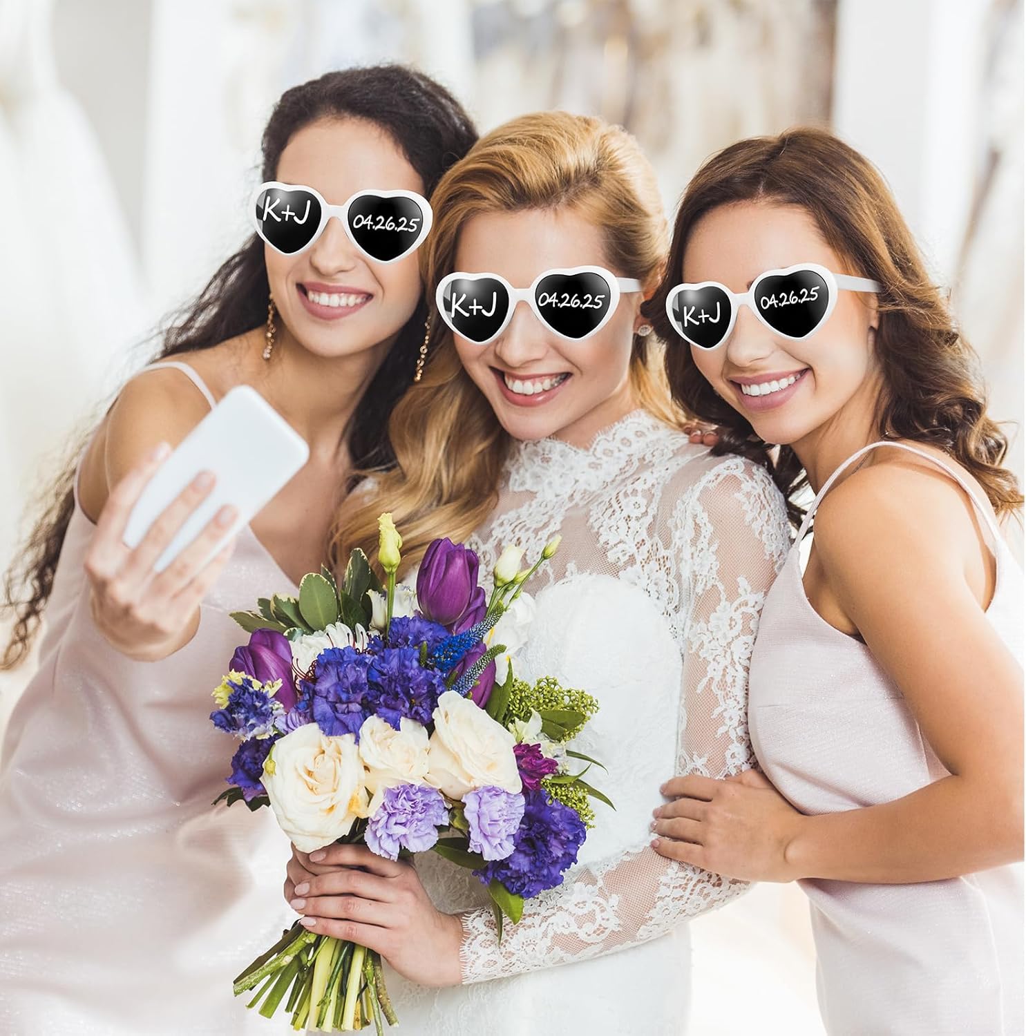 Flutesan 12 Pcs Personalized Heart Shaped Sunglasses Bulk Custom Sunglasses with 4 Pens for Adult DIY Wedding Party Favors - Image 4