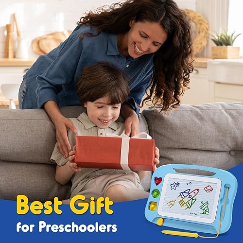 Miniatura 9 de SGILE - Pizarra magnética borrable para dibujo con bolígrafo magnético, colorido bloc de dibujo con tres sellos, juguete educativo para niños