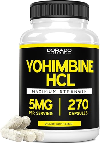 Yohimbine HCL 5mg para hombres y mujeres (270 cápsulas) más potente que el polvo de corteza de Yohimbe - Garantía de calidad - Probado por terceros