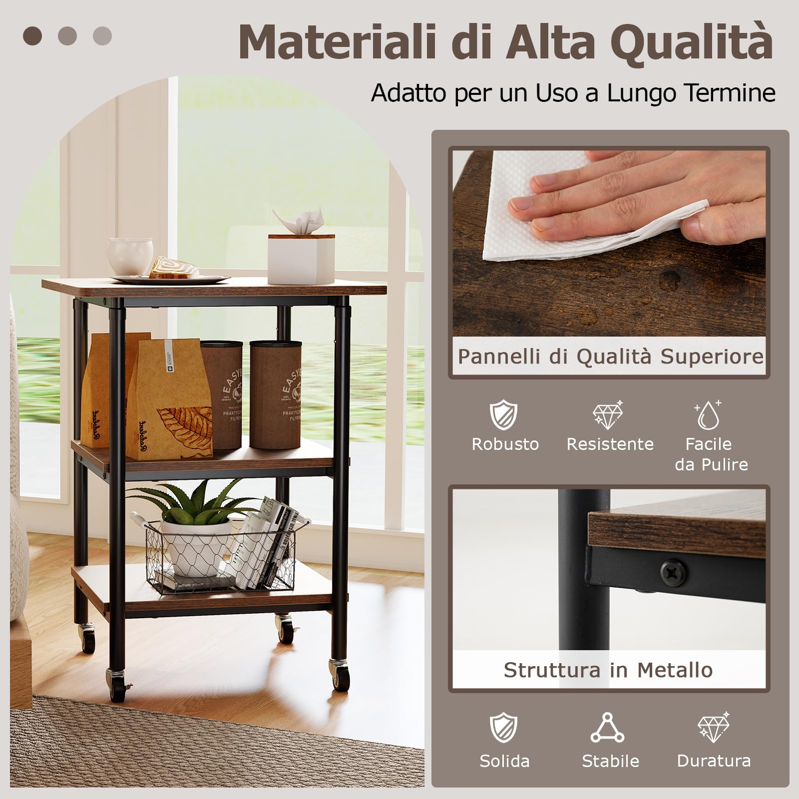 Supporto Stampante A 3 Livelli SOARS Con Ruote Bloccabili – Altezza Regolabile 65/77 Cm, Carrello Per Stampante 3D, Scanner E Fax, Bianco/Nero
