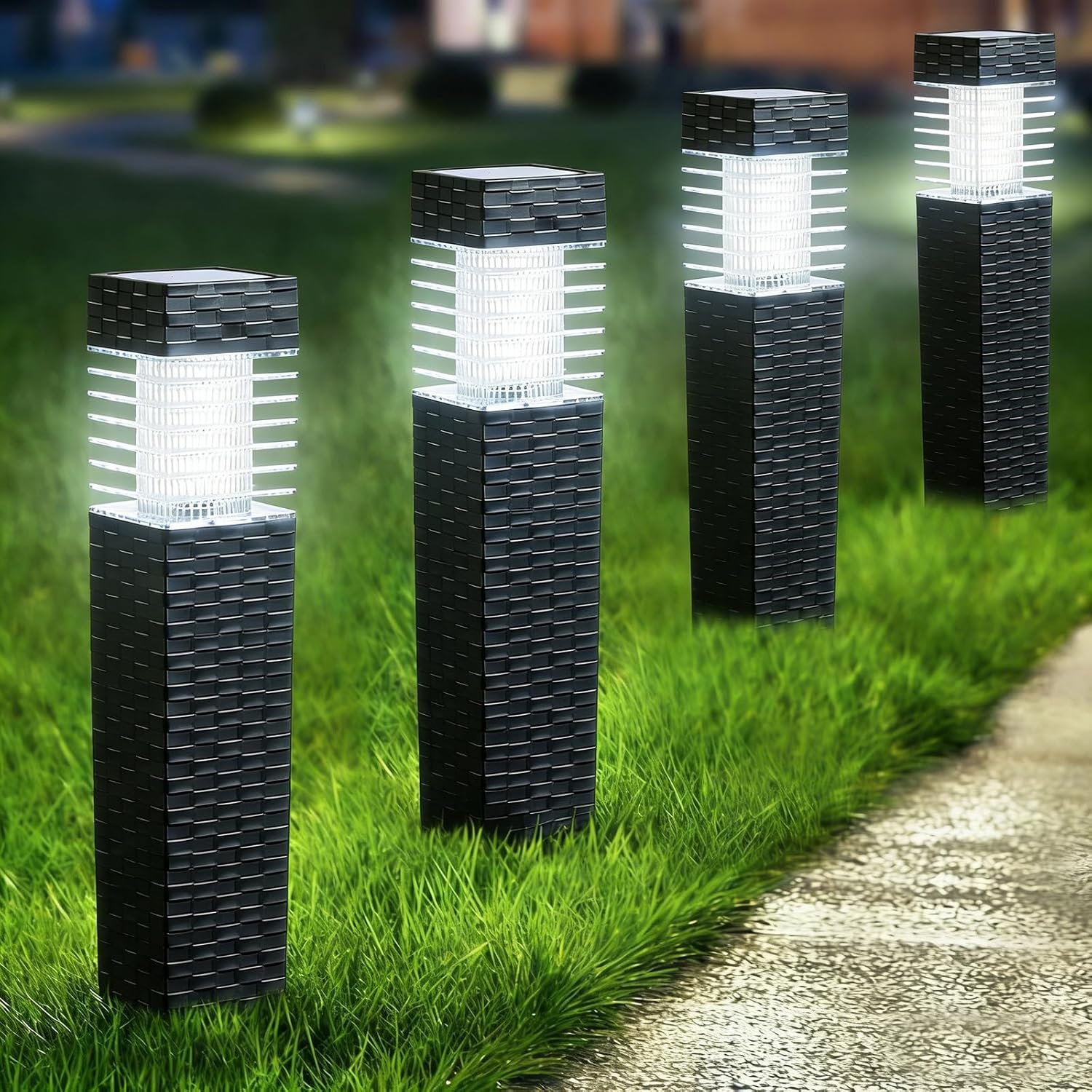 SUNNYPARK Solar Pathway Lights Outdoor, 8 Pack Rattan Pattern Solar Path Lights Waterproof, Outdoor LED Landscape Lights for Walkway, Driveway, Patio, Yard (Cool White)