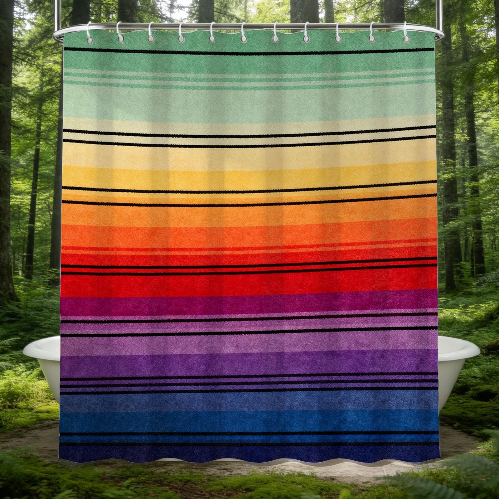 Hongduo 3D Rainbow Stripe Shower Curtain for Stalls Bathtubs Gradient Bathroom Decor Shower Curtain Set Polyester Fabric Waterproof 180x180cm/71X71 Inch with Hooks