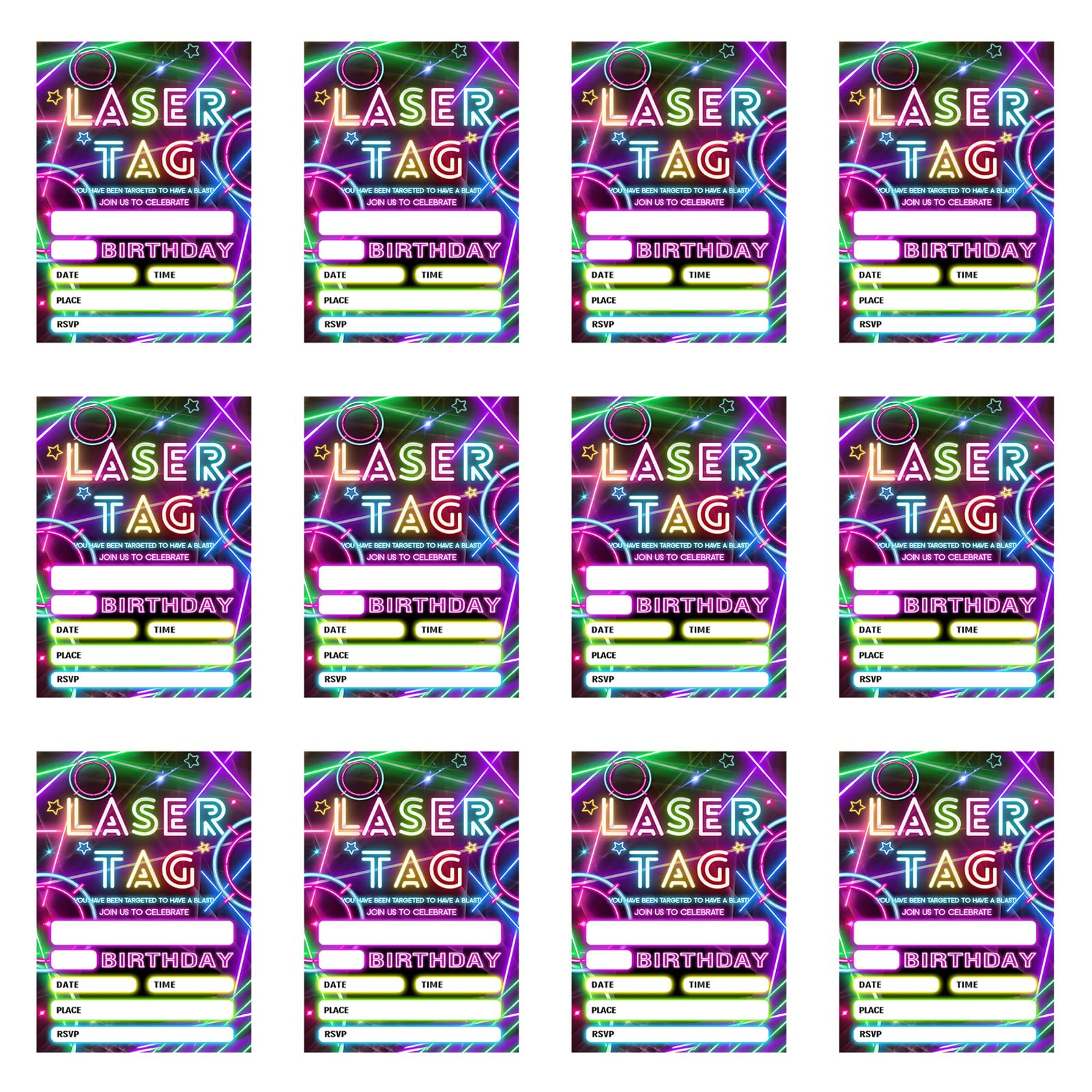 ZEPFJHE 12Pcs Glowing Fluorescent Greeting Card 5x7Inch Birthday Invitations for Birthdays Celebration and Social Gatherings Invitation Cards