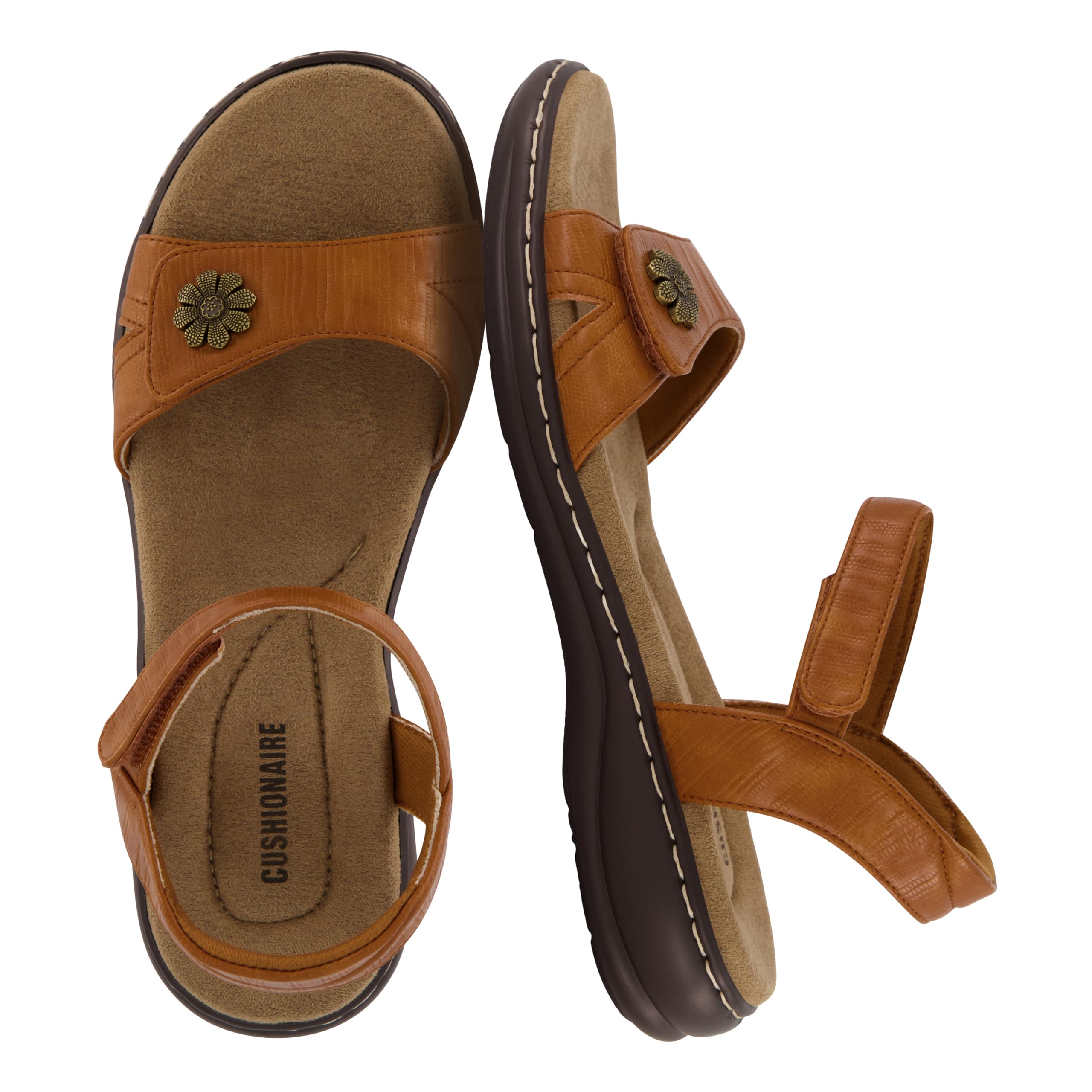 CUSHIONAIRE Bloom Comfortable Dressy Womens Sandals with Arch Support, Adjustable Straps, and Memory Foam Footbed.