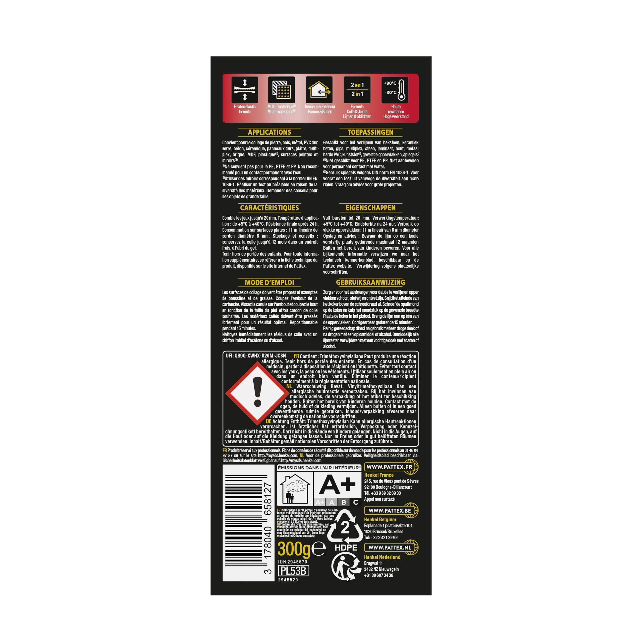 PATTEX Colle Fixation PL350, mastic de fixation polymère haute résistance, intérieur et extérieur, colle et jointe, coloris transparent, cartouche 300 g (Lot de 5)