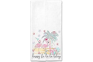 Christmas Flamingo Hand Towels: Holiday Coastal Kitchen Decor