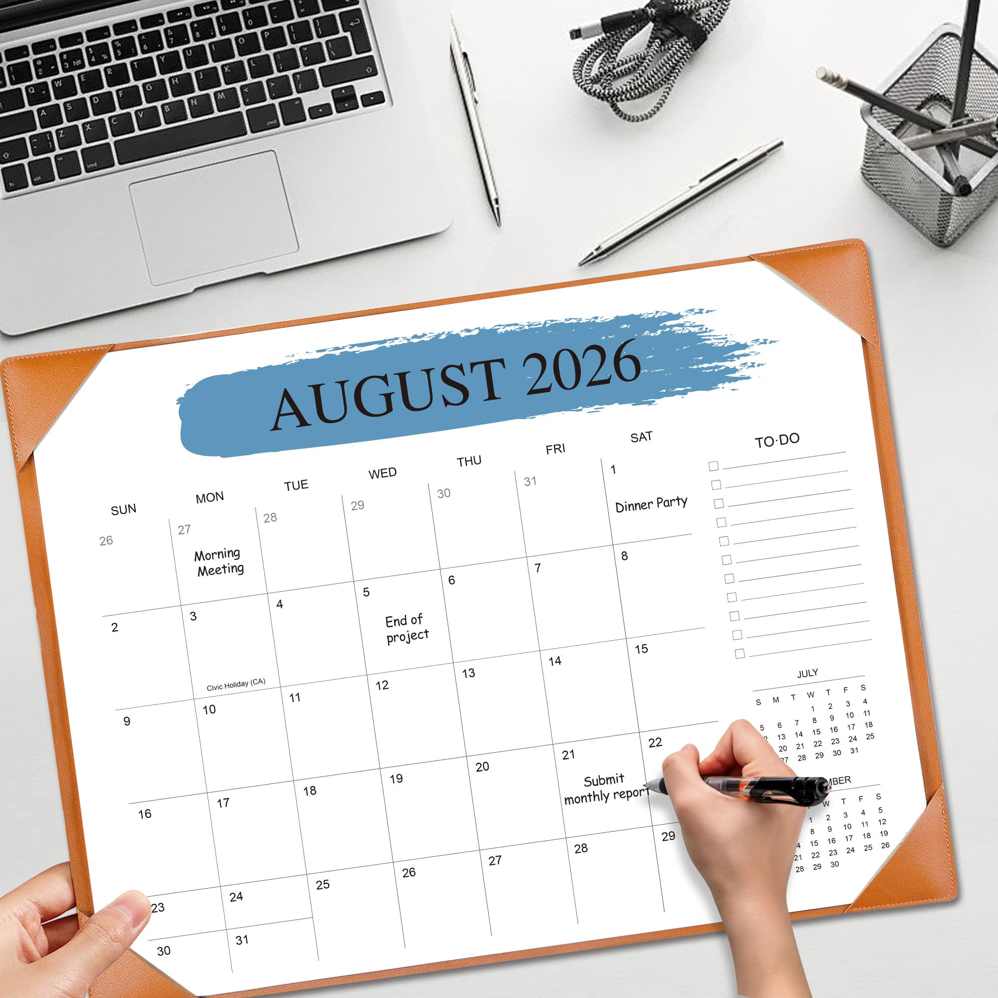 Calendario de escritorio grande con almohadilla protectora, 22 x 17 pulgadas, 18 meses de julio de 2025 a diciembre de 2026 (marrón)