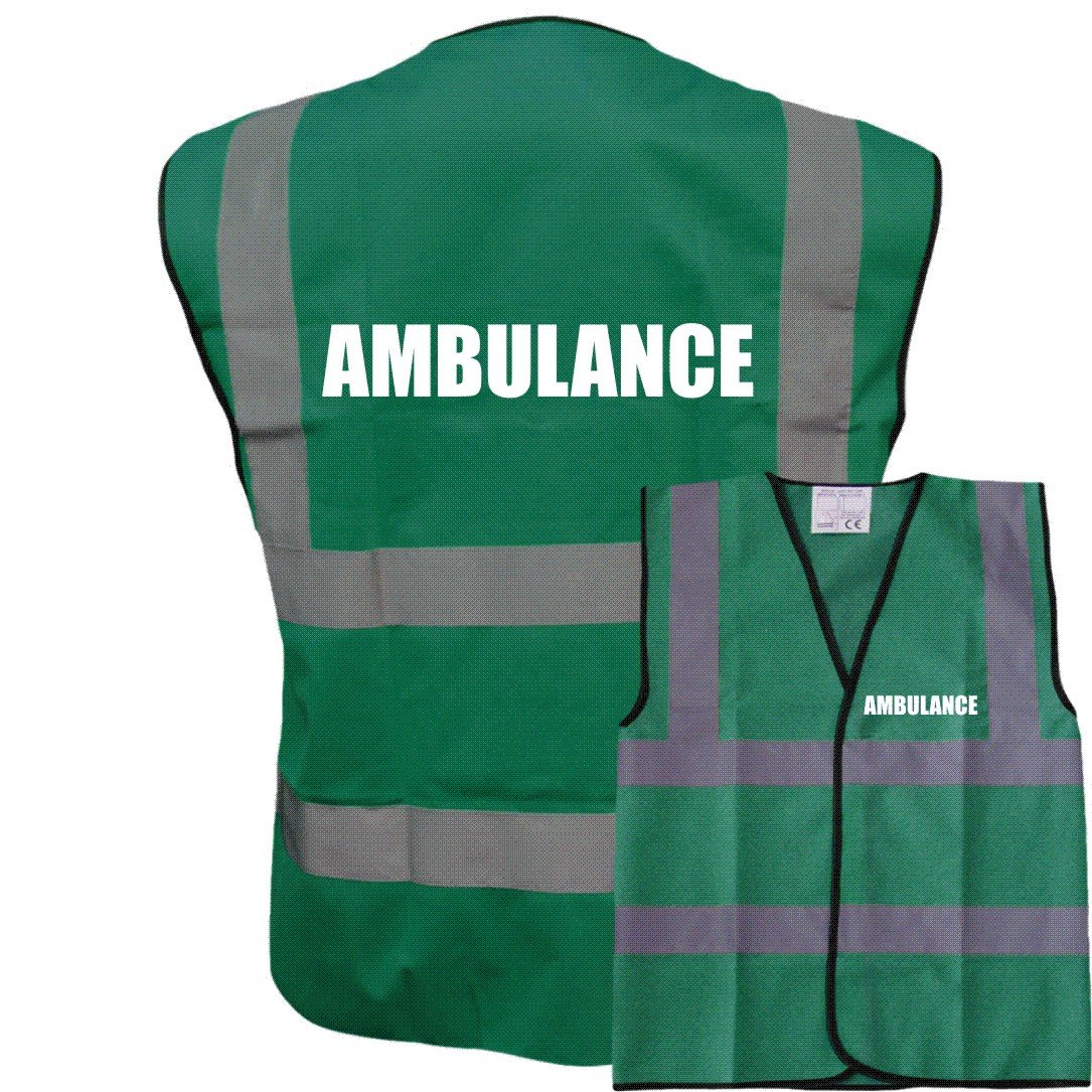 Brook Hi Vis Uk Unisex Green Ambulance Hi Vis Viz Safety Vest Waistcoat, Reflective High Visibility En471 Bs,
