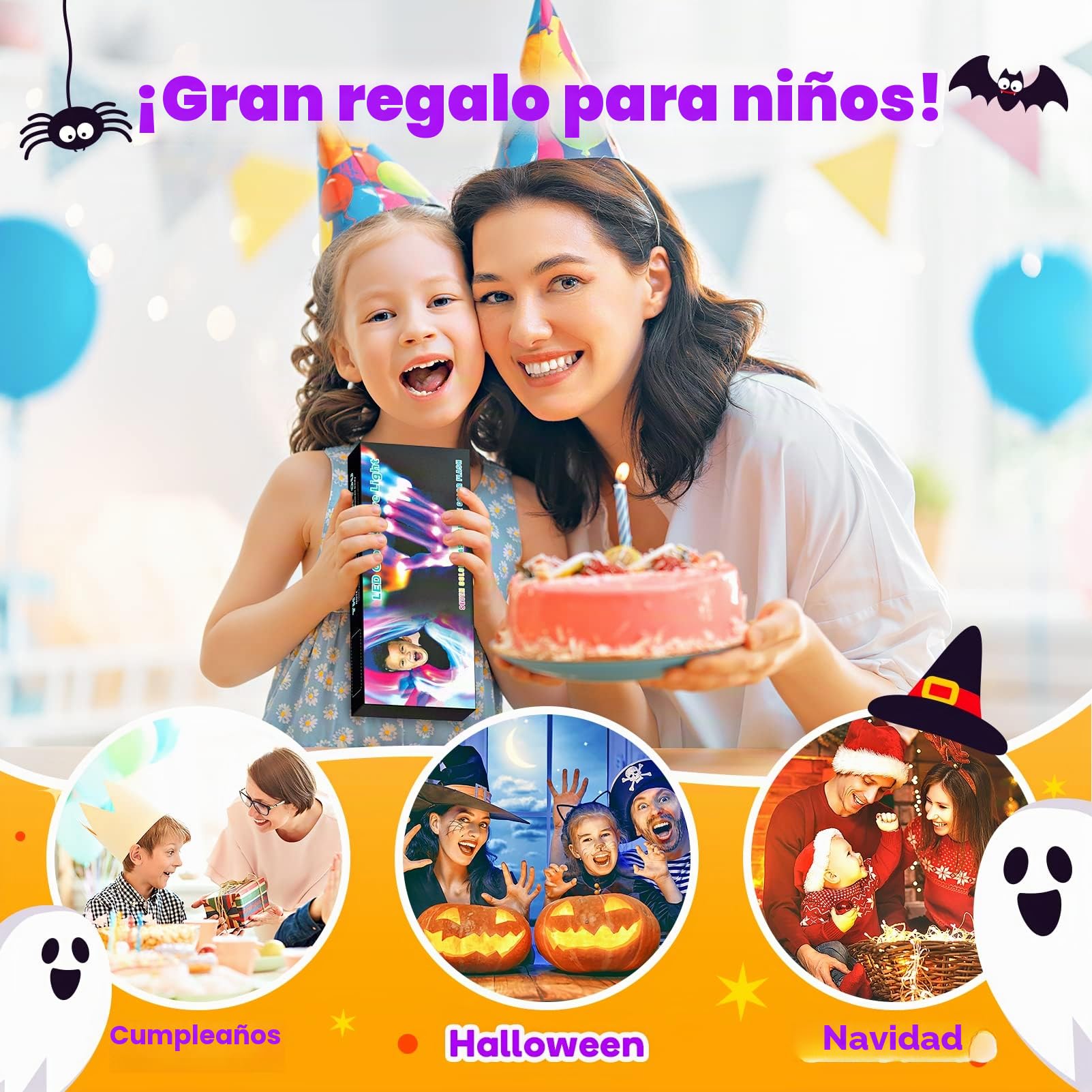 EUCOCO Juguetes Niños 3 4 5 6 7 8 9 Años, Regalos Para Niños Guantes Led Regalo Niña 3-12 Años Juguetes Niña 3-12 Años Regalos Cumpleaños Disfraz Halloween Niña Niño