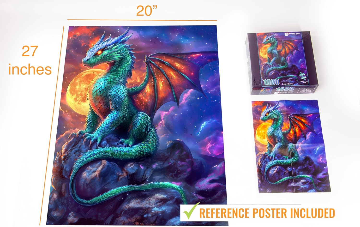 1000 Piece Jigsaw Puzzle for Adults - Gothic Fantasy Dragon Under The Moonlight - Challenging Puzzle Perfect for Game Nights - Colorful and Unique - 20x27 inches (Dragon Eclipse)