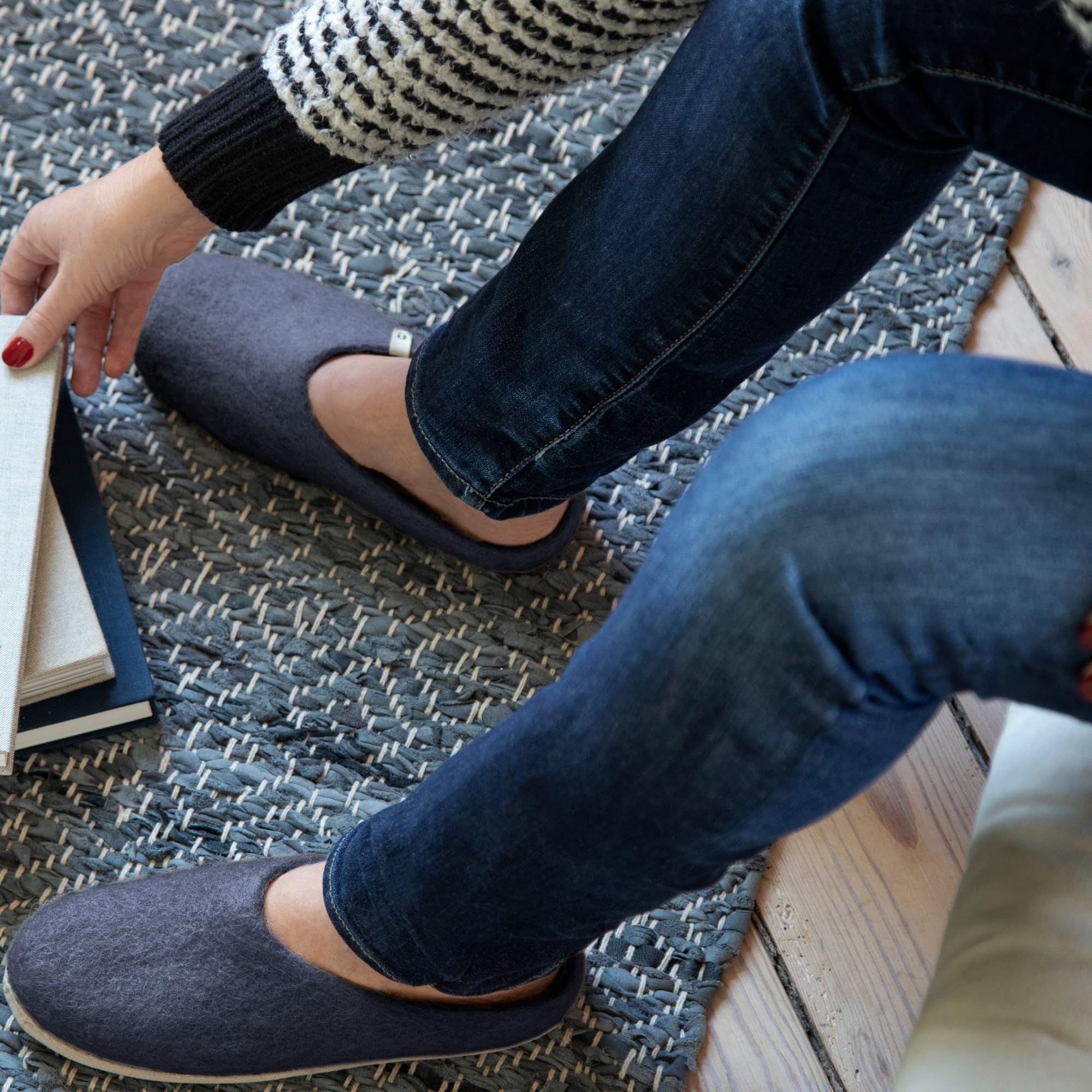 egos Pantuflas azules para hombre y mujer con lana 100 % natural, cómodas zapatillas de cabaña para verano e invierno