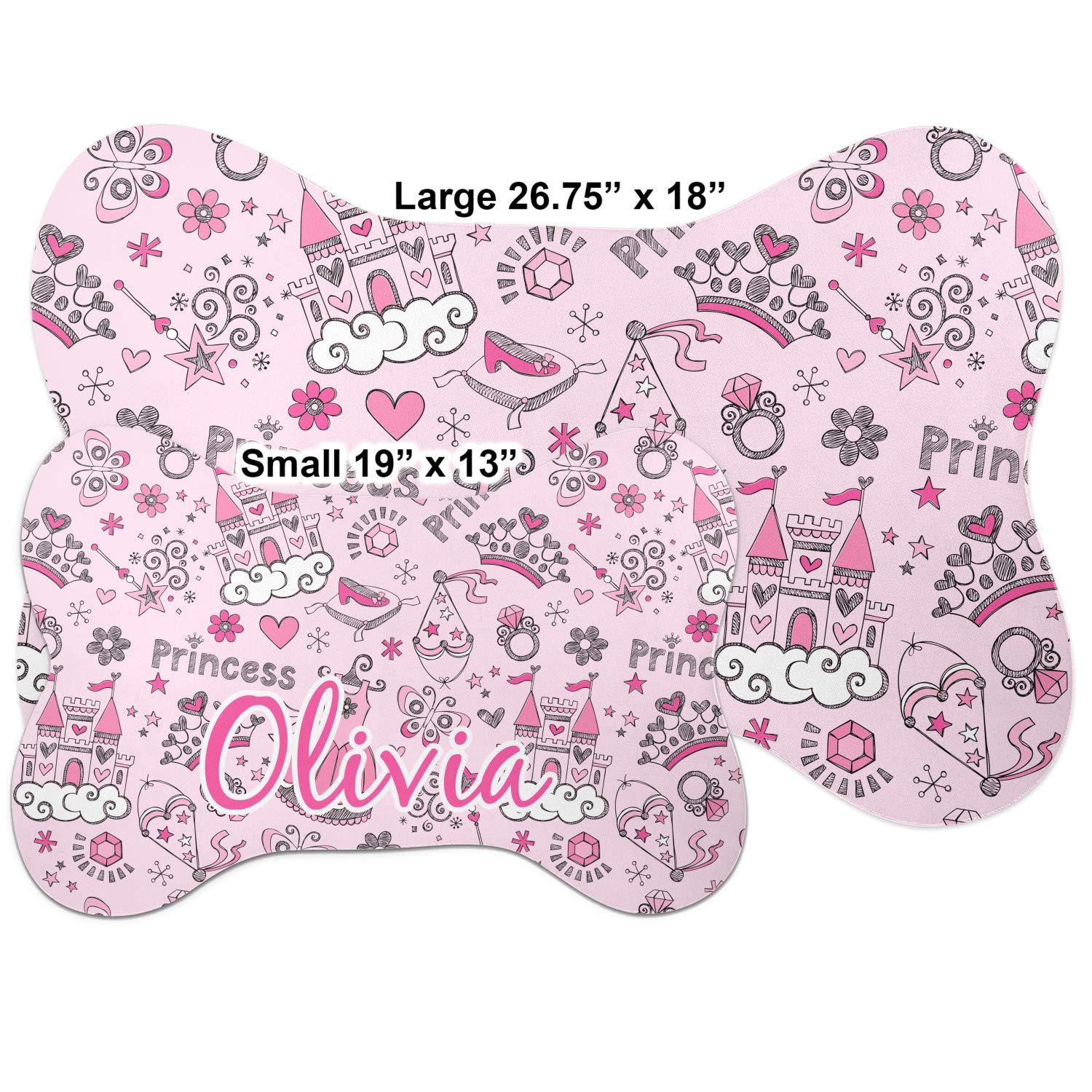 YouCustomizeIt Personalized Princess Bone Shaped Dog Food Mat (Small)