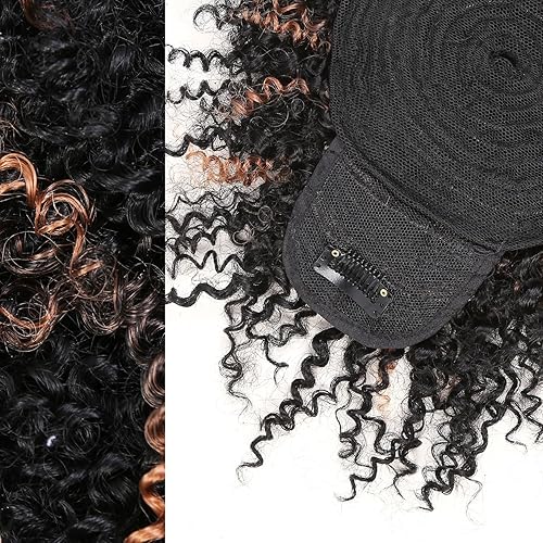 Miniatura 2 de Elvirgel Cola de caballo afro con cordón para mujeres negras, extensión de cola de caballo rizada con flequillo para mujeres negras, pelucas de cola