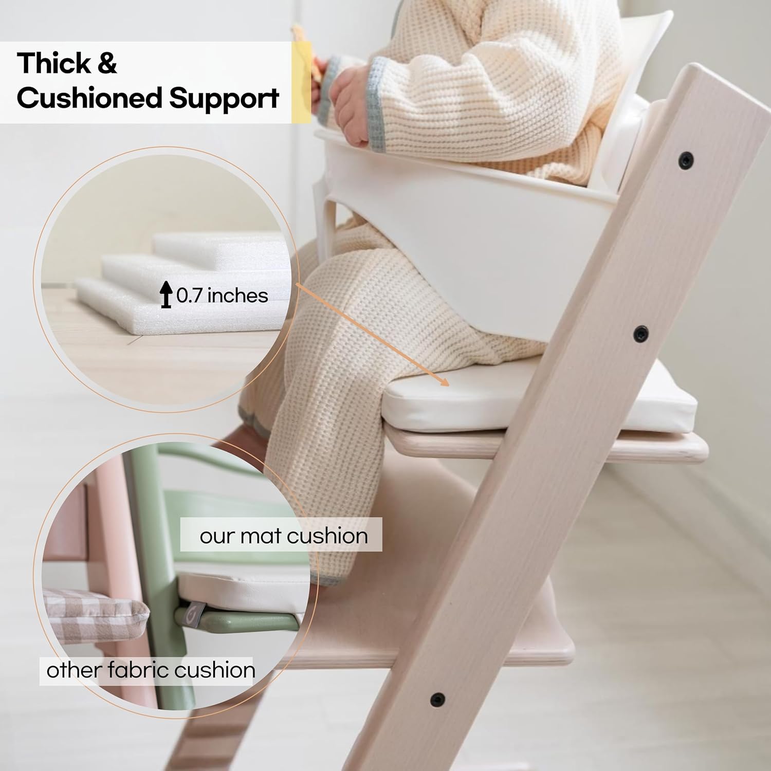 COZYKIDS for Tripp Trapp High Chair Cushion | Highchair Accessories for Babies and Toddlers | Waterproof, Easy-to-Clean Foam Pad | Made in Korea (Cream Gray, Basic)