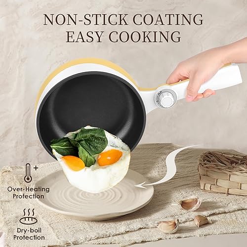 Miniatura 3 de Audecook Olla eléctrica, mini sartén eléctrica portátil antiadherente de 1.7 litros con ajuste de potencia, multicocina de viaje para carne, sopa,