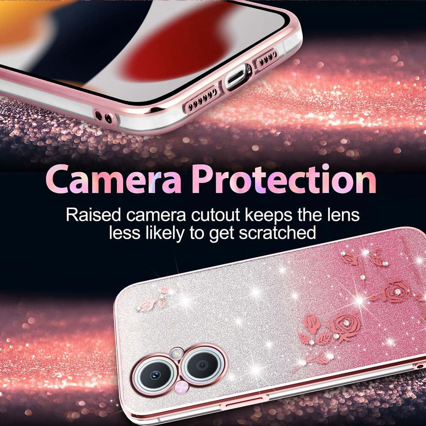 BORYA Handyhülle Für Oppo Reno 8 Lite 5G – Ultradünn, TPU, Mit Glitzer, Blau