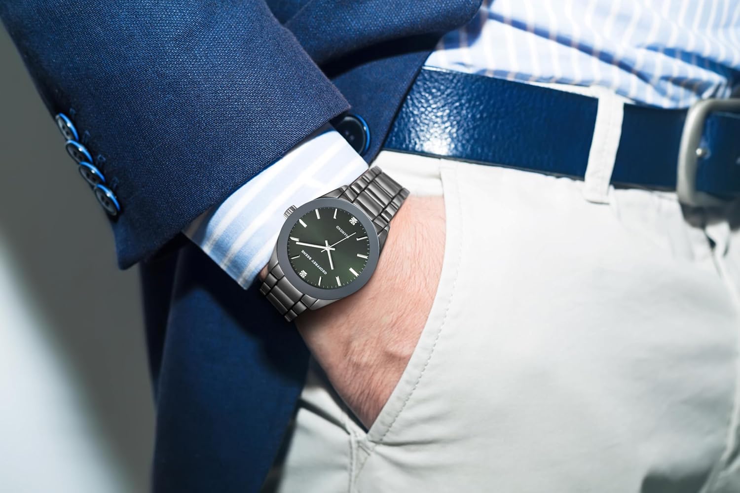 Geoffrey Beene Men's Gunmetal Metal Dress Watch, Genuine Diamond Accent Dial, Classic Quartz, Elegant Design