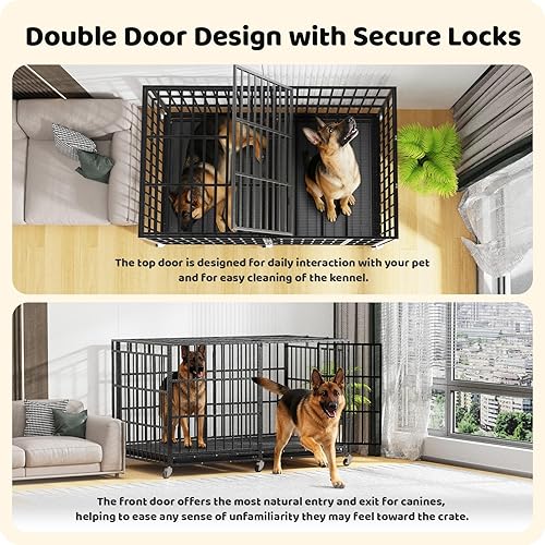 Miniatura 5 de Jaula para Perros Indestructible de Servicio Pesado de 78 pulgadas con Bandejas Removibles, Puerta Doble a Prueba de Escape para Perros con Alta
