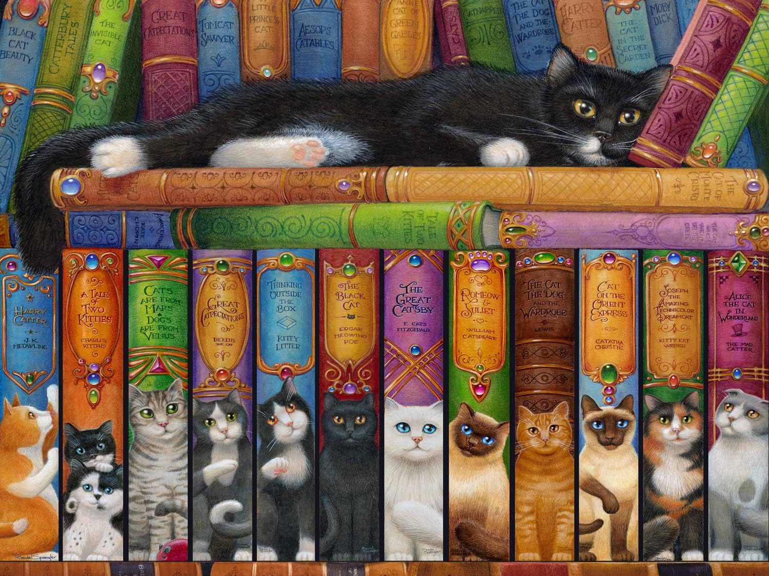 Vermont Christmas Company Bookshelf Cat Jigsaw Puzzle 500 Piece