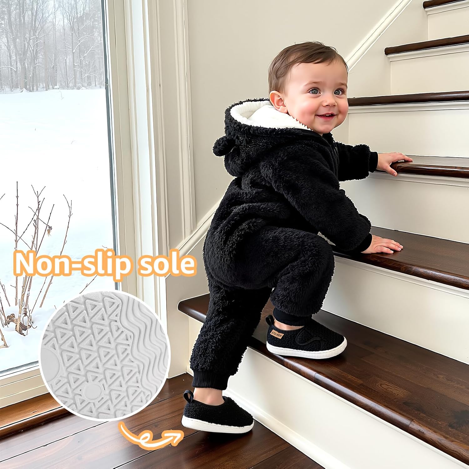 Baby Slippers Boys Girls Indoor Outdoor Non Slip Slippers Comfort Lightweight Shoes with Warm Wool Interior for 6 12 18 24 Months - Image 8