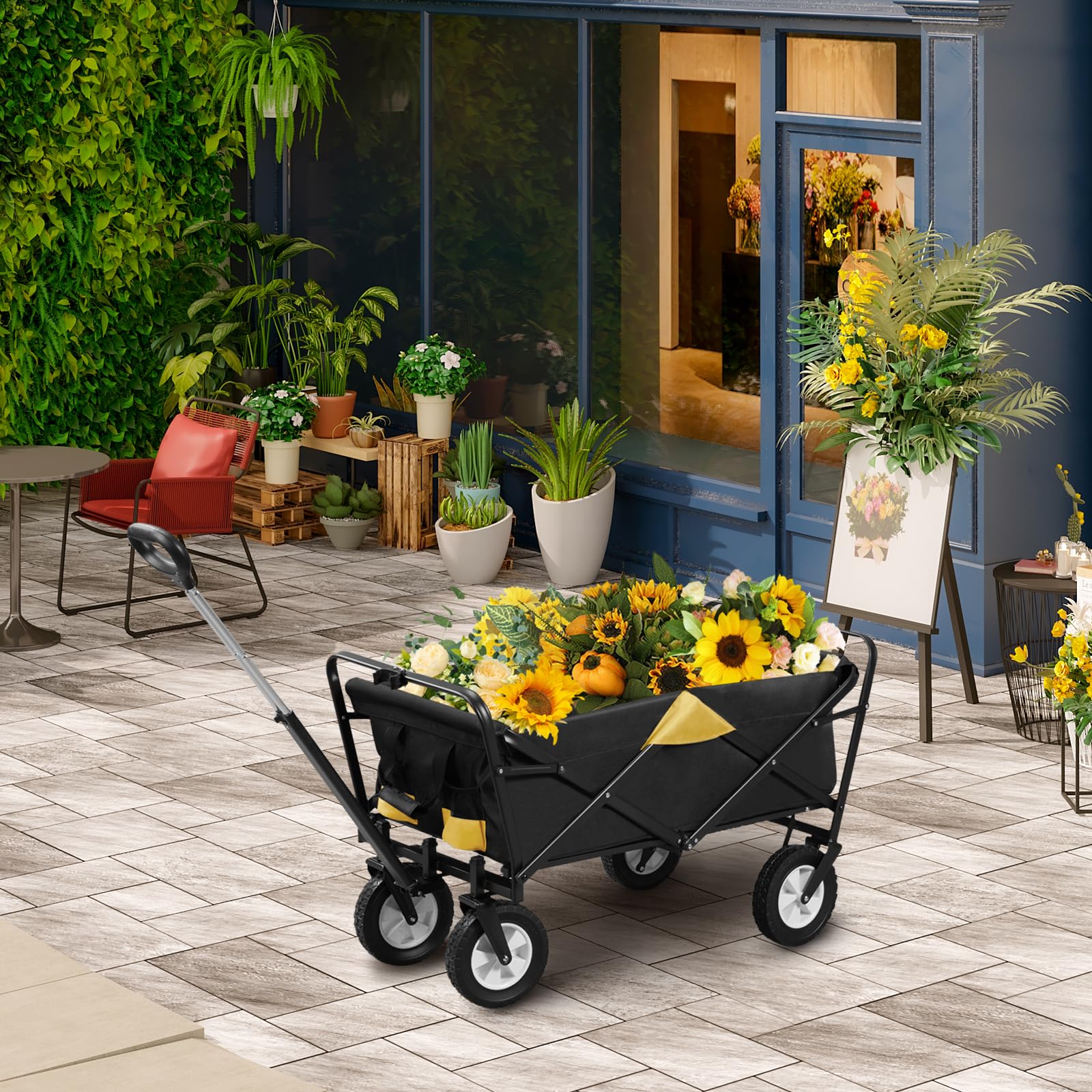 EUGAD 0010HC Chariot de Transport pour Jardin Max. 80kg Chariot Pliable à 4 Roues Tissu Oxford Anthracite+Jaune