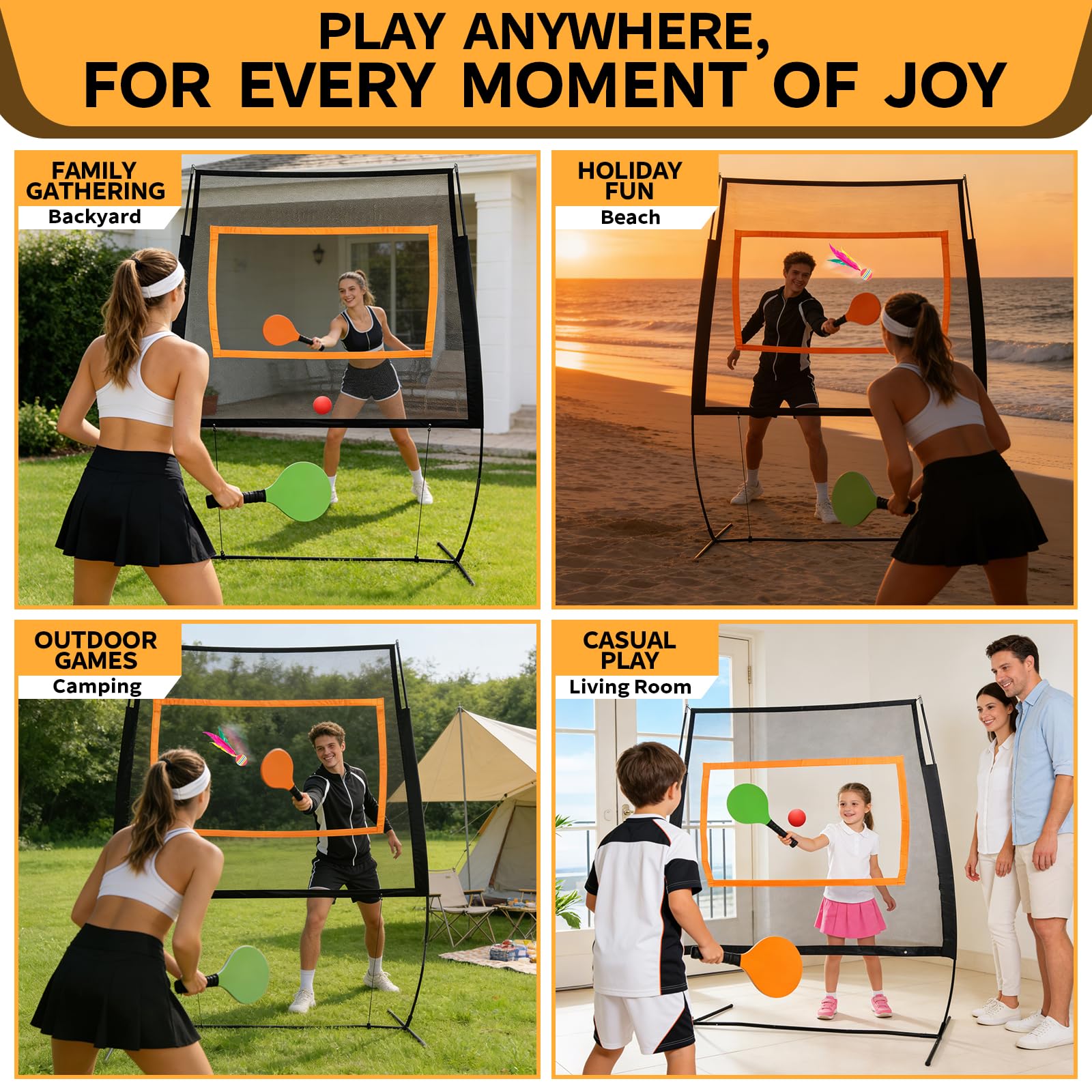 2-in-1 Badminton Netz Outdoor, Pickleball Set mit Netz, Höhenverstellbar 1,8-2,25m, mit 2 Badmintonschläger, 2 Pickleballs, 10 Federbällen & Tragetasche für Indoor Familienspiele, Garten, Strand