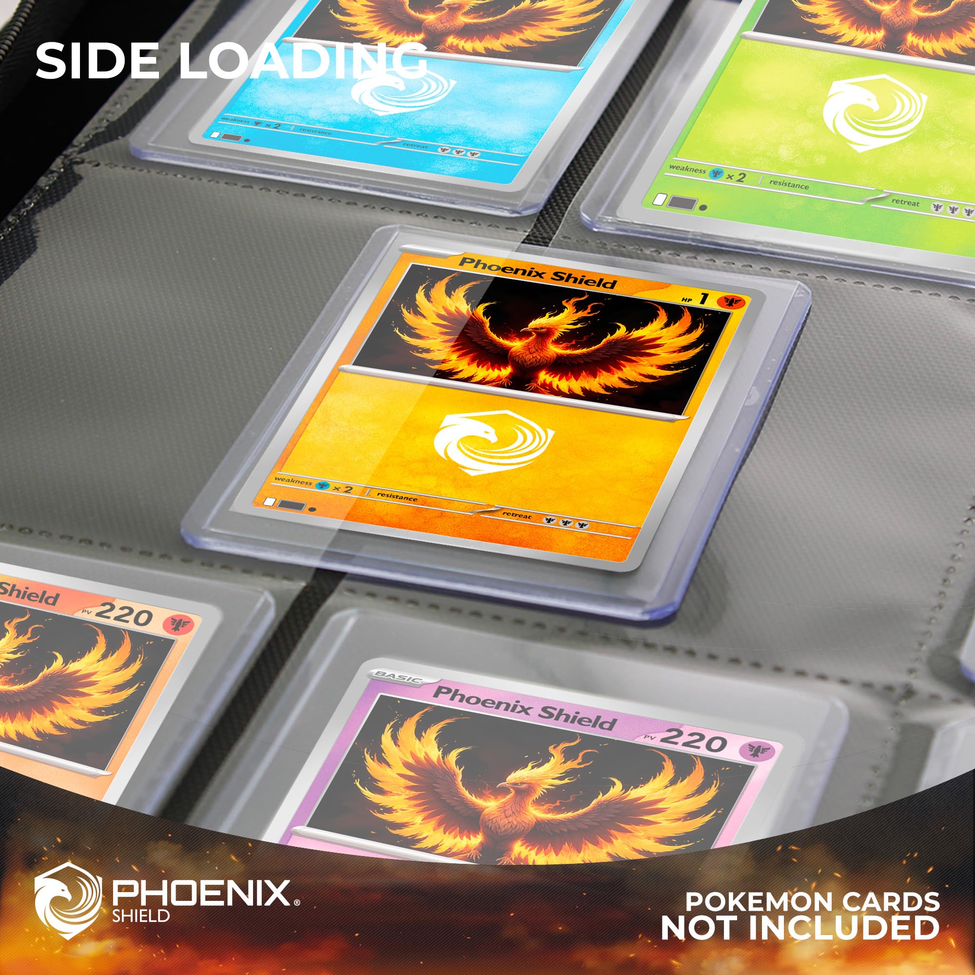 PHOENIX SHIELD 69108 Album czerwony w efekcie skóry 9 kieszonek na karty w toploaderze 360 kart Twarda teczka z zamkiem błyskawicznym