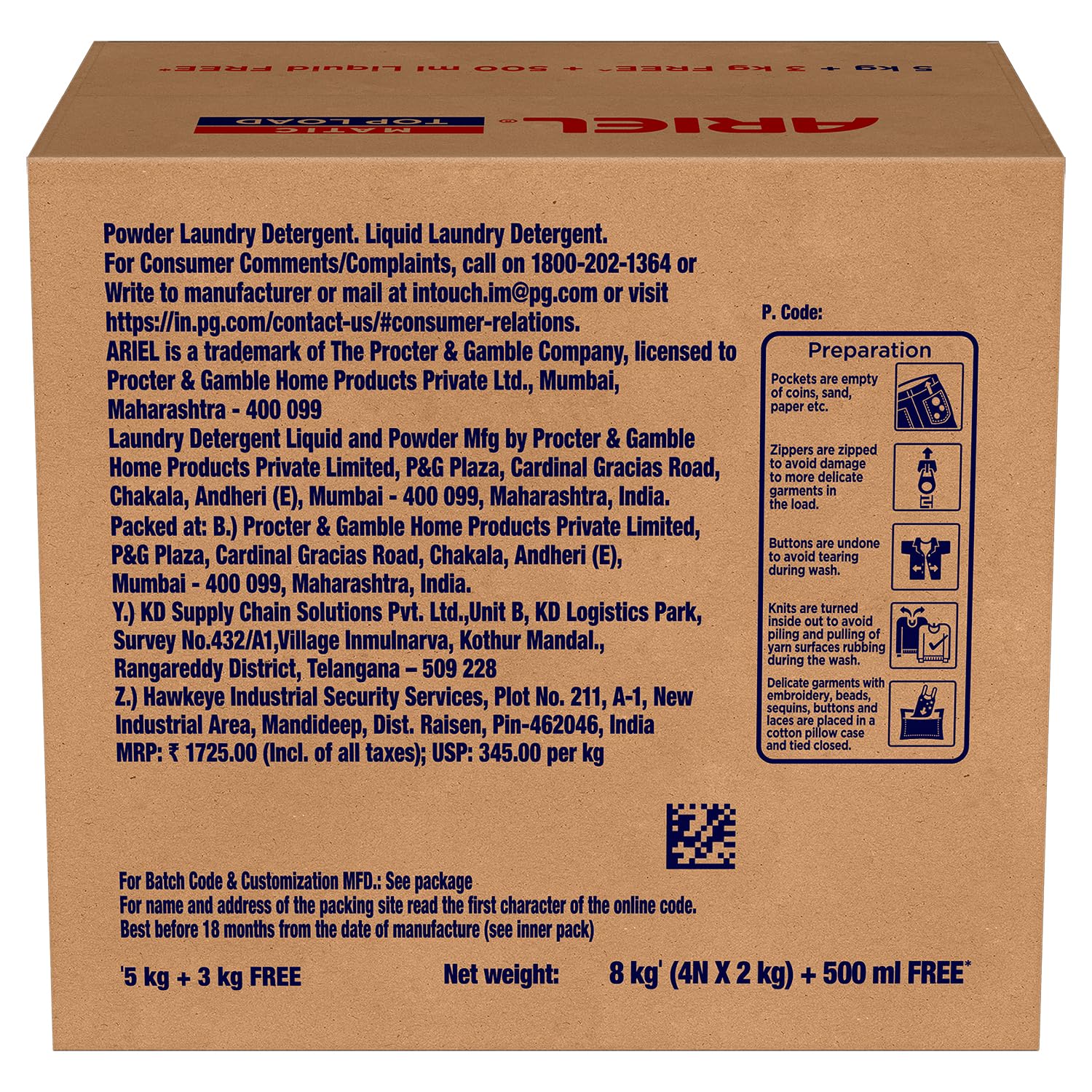 Ariel Matic Detergent Powder Top Load - 5kg + 3kg + 500ml Liquid free | Removes 100 Tough Stains in 1 wash | Specially Designed for Washing Machines | Fresh Fragrance - Image 8 thumbnail