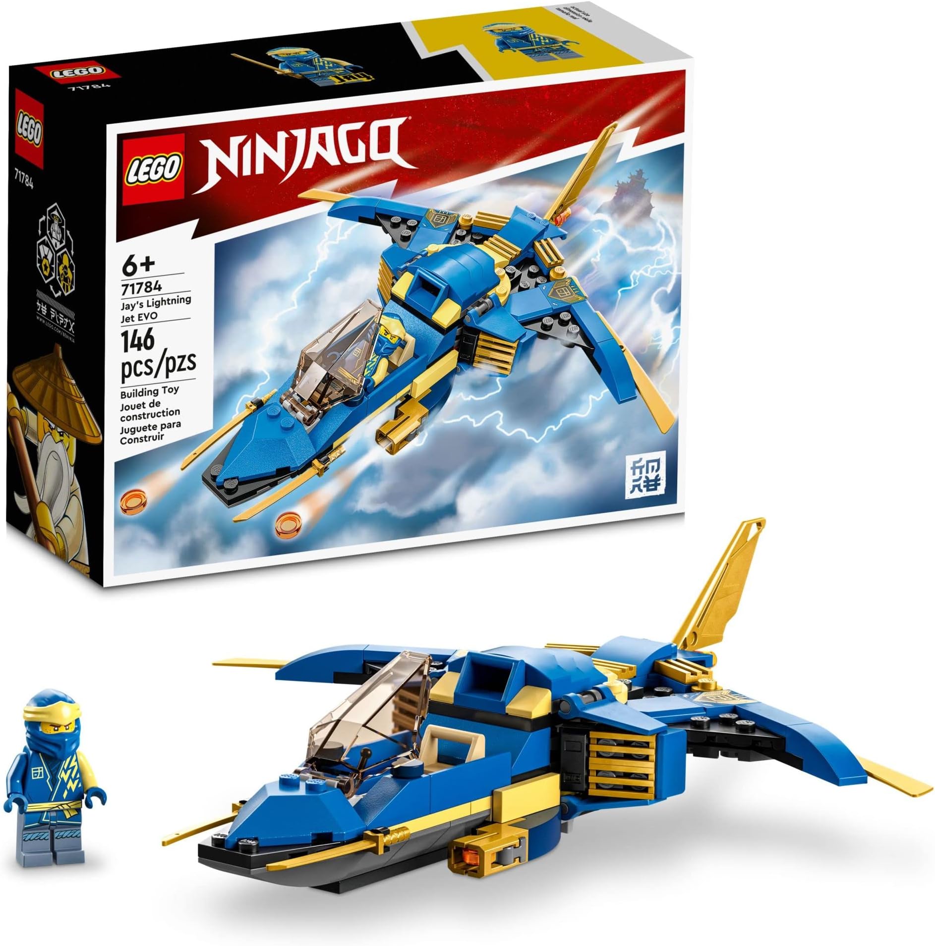 NINJAGO Jay s Lightning Jet EVO 71784, Upgradable Toy Plane, Ninja Airplane Building Set, Collectible Birthday Gift Idea for Grandchildren, Kids, Boys and Girls Ages 7 and Up