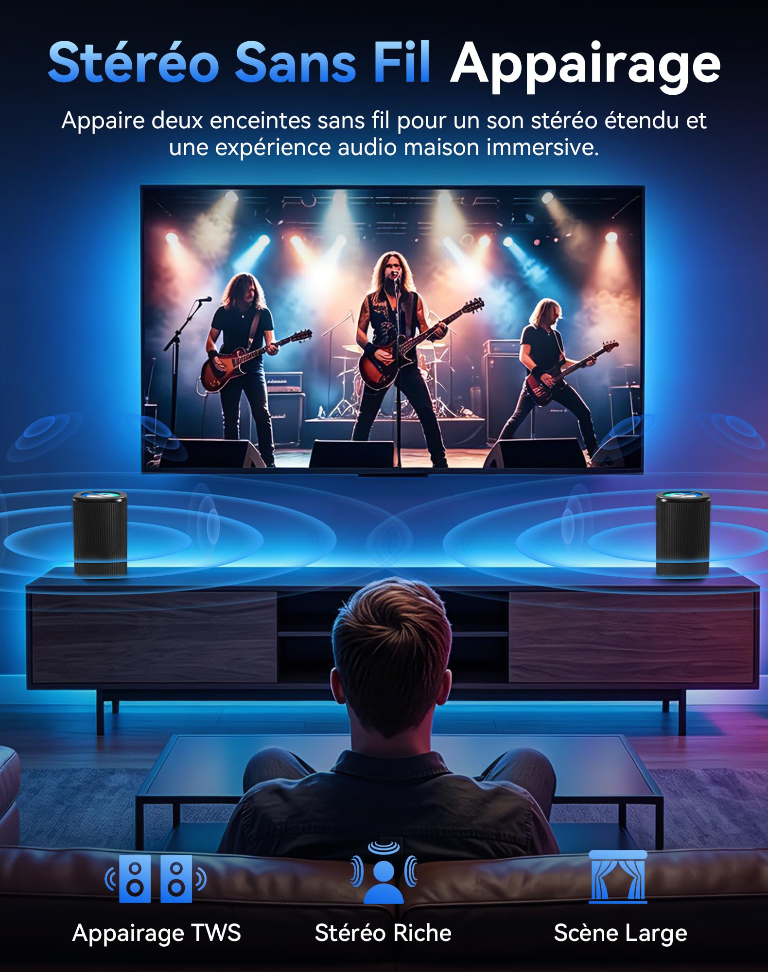 VOCH Enceinte Bluetooth Portable sans Fil Haut-Parleur 2‑en‑1 Magnétique avec Lumières RGB, Stéréo Puissante, Bluetooth 5.4, Appairage TWS, Étanche IPX7, 20H Autonomie pour Fête, Maison
