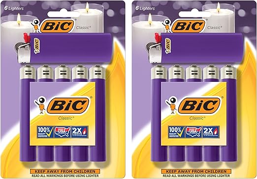 BIC Classic Lighters, Pocket Style, Lighter for Candles, Purple Lighters (Packaging May Vary), 12 Count Pack