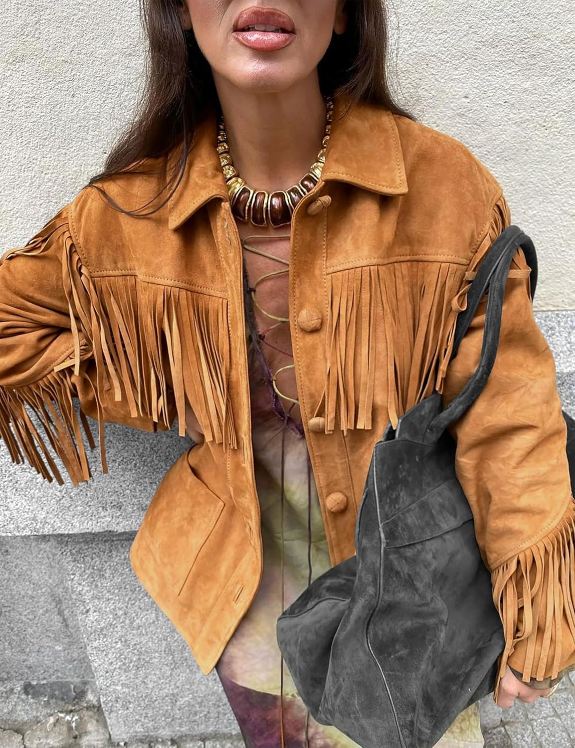 FOMELY Fringe Jacket Women Suede Jacket Faux Casual Fringe Long Sleeve Fall Vintage Western 2025 Cowgirl Outfits With Pockets - Image 2