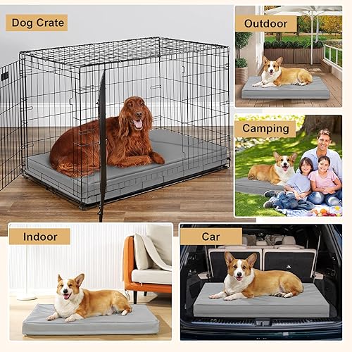 Miniatura 7 de Camas indestructibles para perros grandes, cama ortopédica de espuma viscoelástica para mascotas con tela Oxford, cama impermeable para perros al