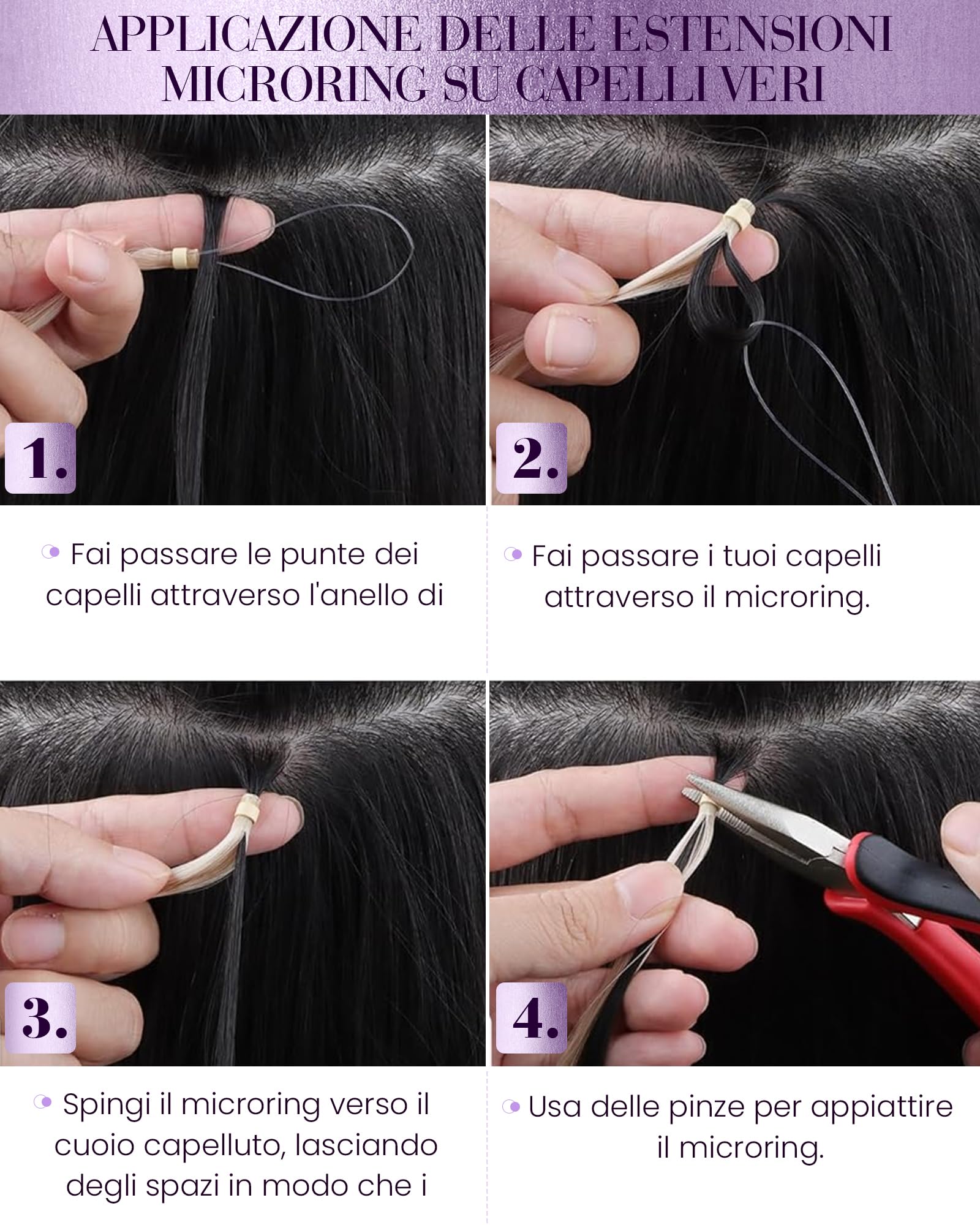 LaaVoo Extension Capelli Veri Microring, Nero Jet, 35cm 50g 50 ciocche, Capelli Remy Lisci, Leggeri e Invisibili, per Uso Quotidiano, Colore 1
