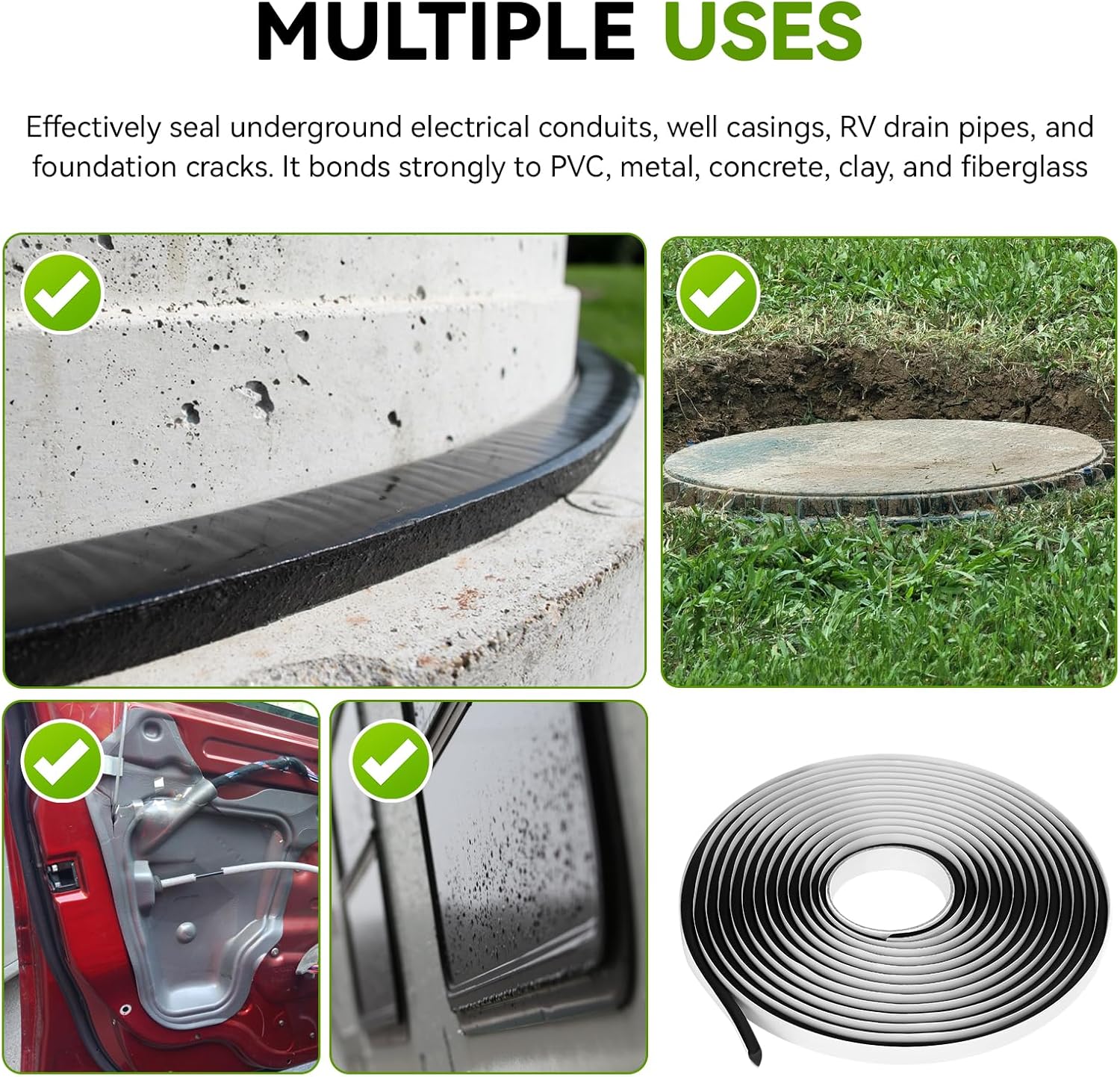 5/16" x 20ft Long Butyl Sealing Rope for Tuf-Tite and Polylok for Waterproof Sealing - Sets Underwater, Repairs Septic Tanks, Sewer Pipes, Conduits & More